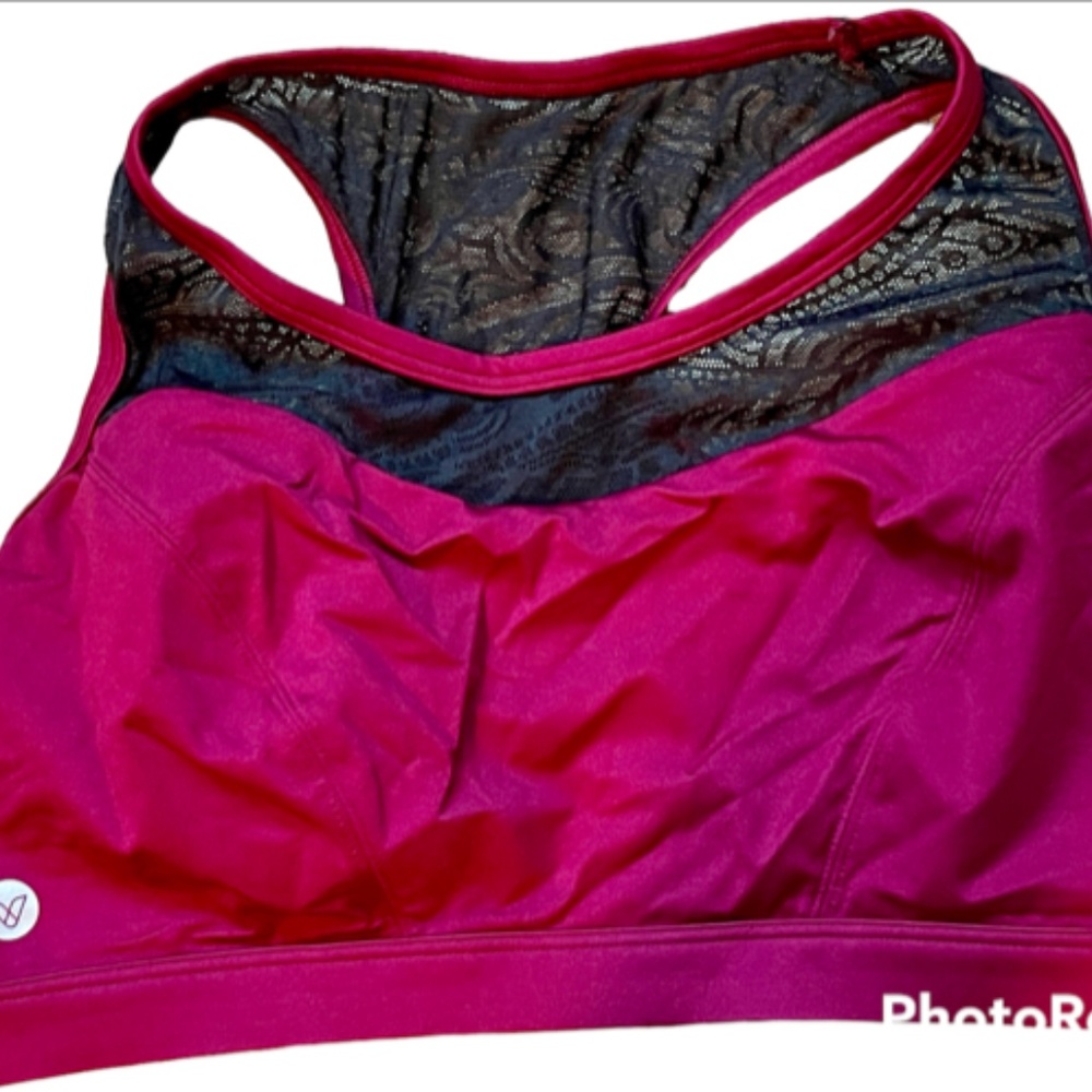 Lane Bryant / Livi Active Burgundy Maroon Pink and Black Lace Racerback Bra! 14
